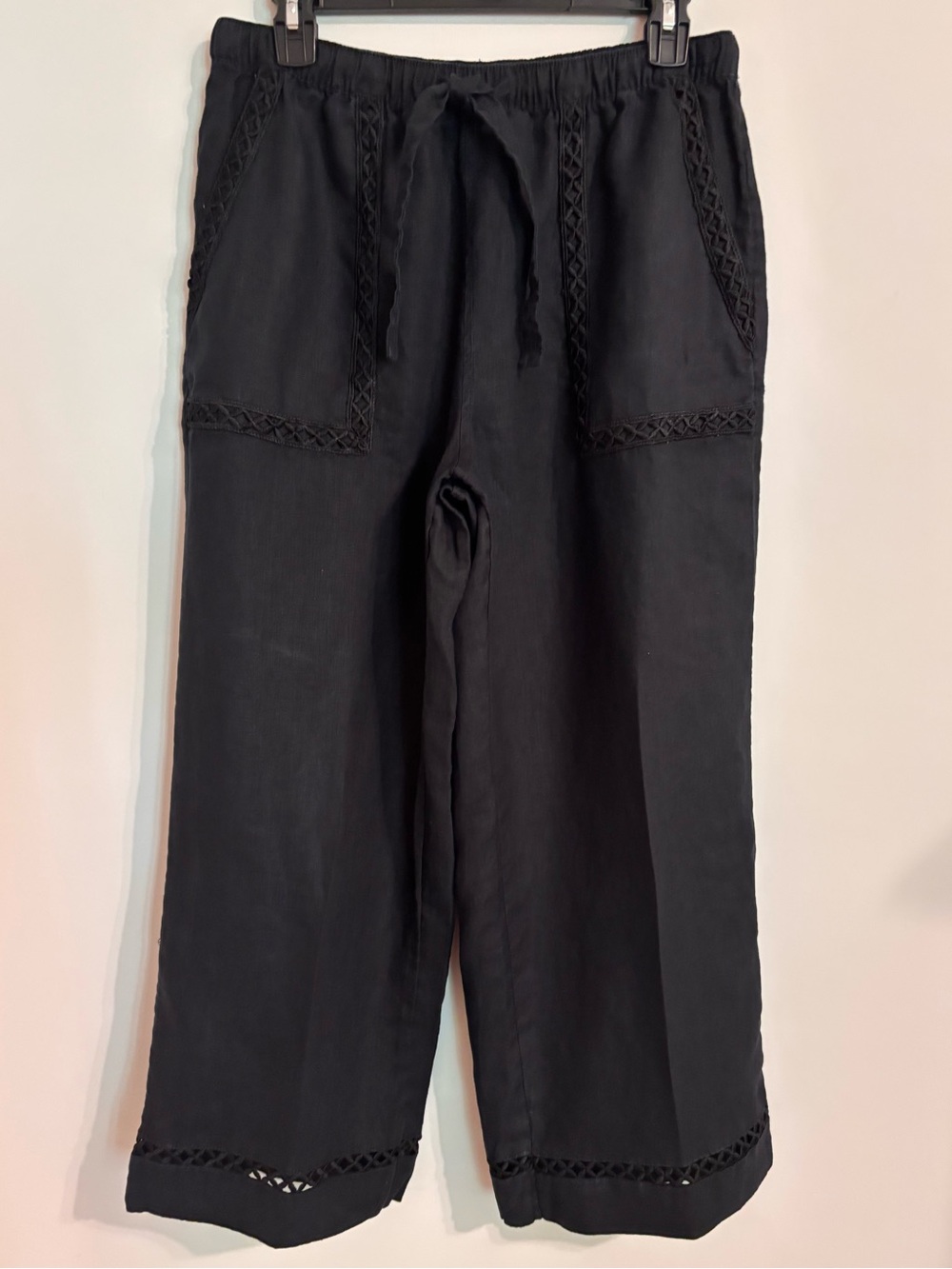 Joie lace detail Wide-Leg black Linen Pants